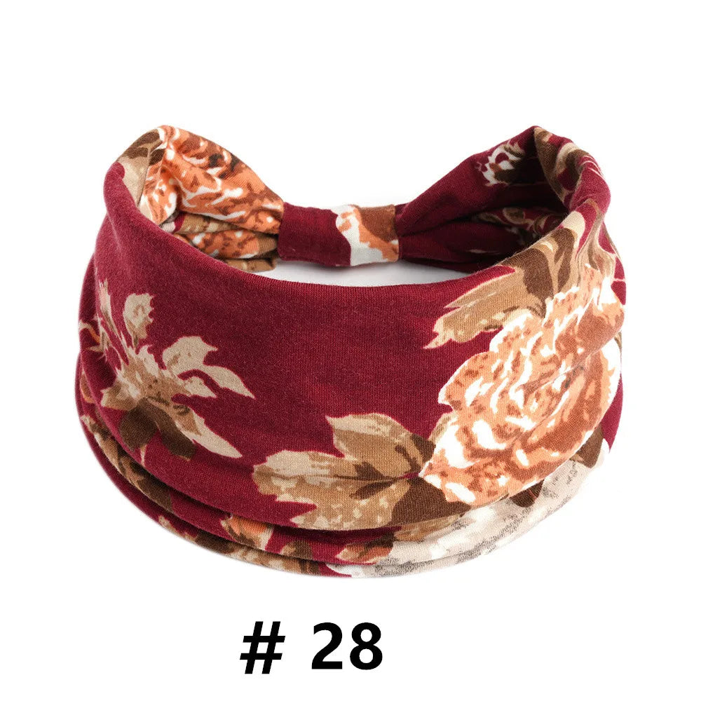 Boho Headbands for Women Cotton Wide Head Bands Stretch Hairband Non Slip Workout Yoga Running Turban Headwrap Hair Accessories