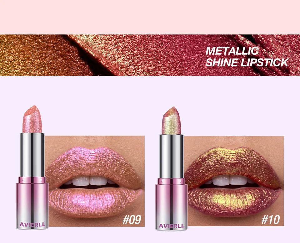 6 Color Metallic Shimmer Lipstick Diamond Pearlescent Pink Glitter Solid Lip Gloss Shiny Gold Lipgloss Lasting Lip Beauty Makeup