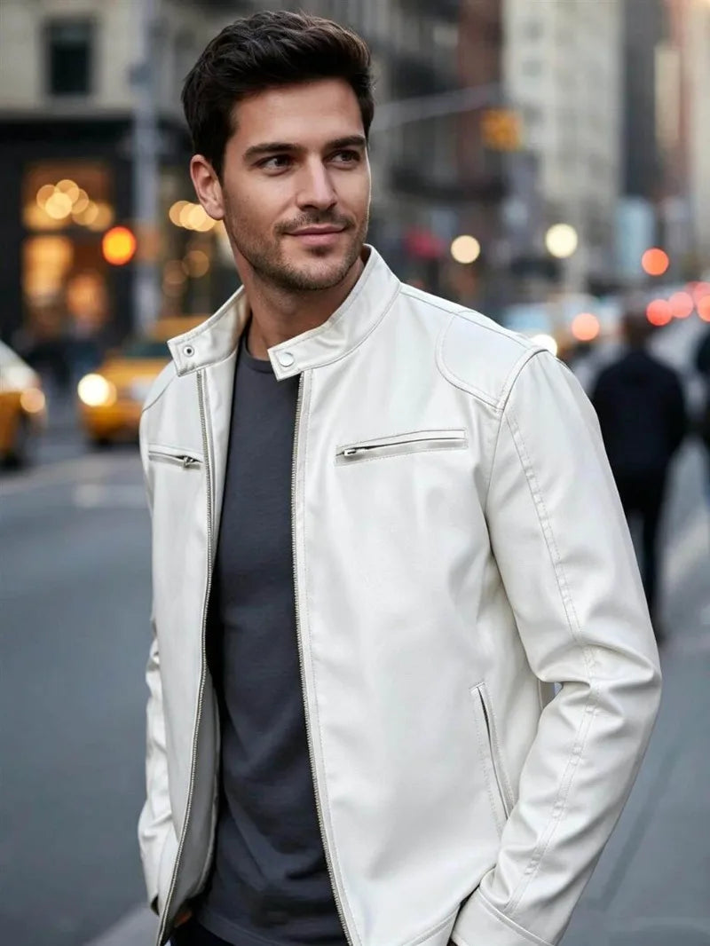 Men's PU leather jacket stand-up collar slim-fit vintage-style biker jacket spring/fall top