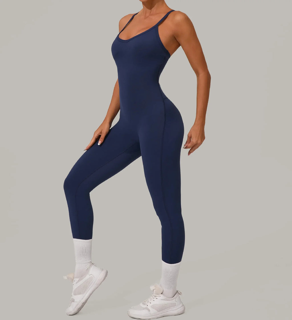 Wholesale Gym Clothes Woman Yoga Set Padding Women's Gym Jumpsuit Activewear Sportswear Push Up Fitness Sports Overalls Purple
