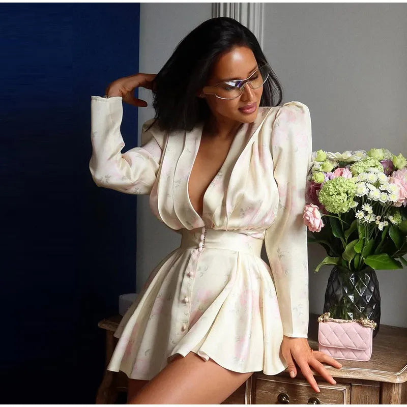 Women's White Floral Print Wide-strap Cami Dress With Waistband Fashion Satin Bodycon Mini Dresses Lady 2026 Elegant Party Robes