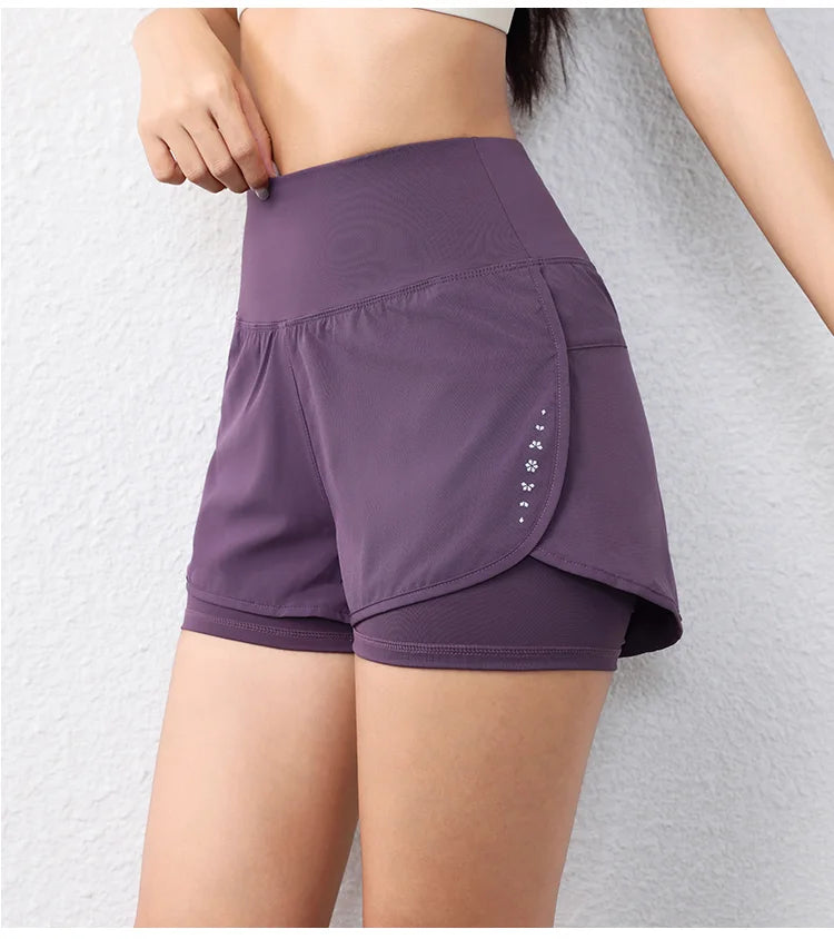 Quick-Drying Women's Running Shorts Sports Layer Elastic Waist Active Sports Shorts with Pockets yoga Shorts