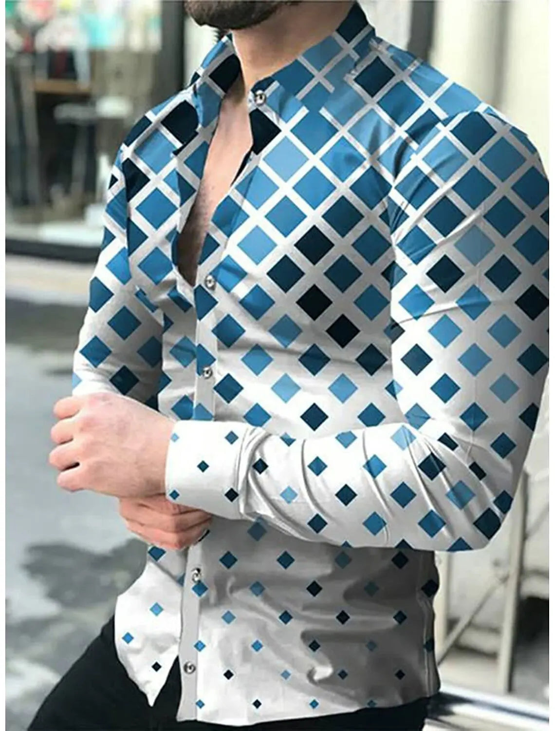 Men's Shirt Plaid Striped Graphic Prints Geometry Turndown Outdoor Street Long Sleeve Button-Down Clothing  Fashion Designer