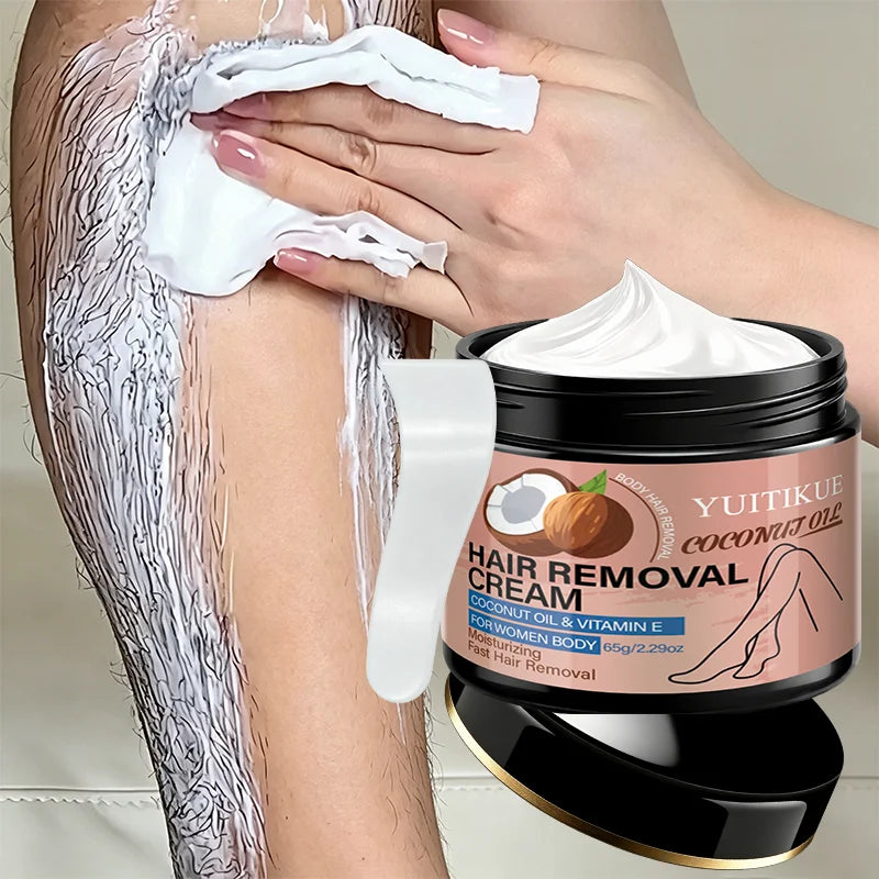 YUITIKUE Coconut Oil VE Hair Removal Cream, Moisturizing Fast Depilatory Cream for Women Legs Arms Body 65g