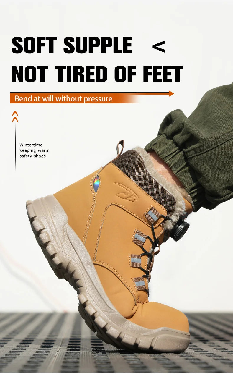 Size 47 48 Winter Work Safety Boots Men Steel Toe Work Shoes Rotating Button Waterproof Protective Men Safety Shoes Footwear