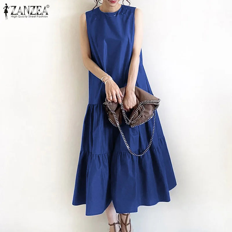 2025 ZANZEA Women Summer Dresses Stylish Sleeveless Ruffles Hem Sundress Casual A-line Holiday Beach Vestido Elegant Party Dress