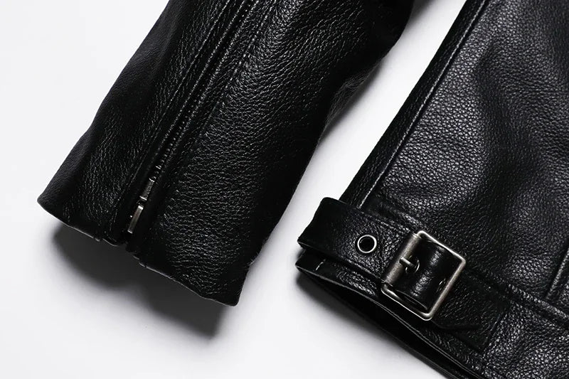 Classical Motorcycle Genuine  Leather Jacket Men's Natural Cowhide Slim Moto Cloth Calf Skin Jackets Asia Size S-6XL