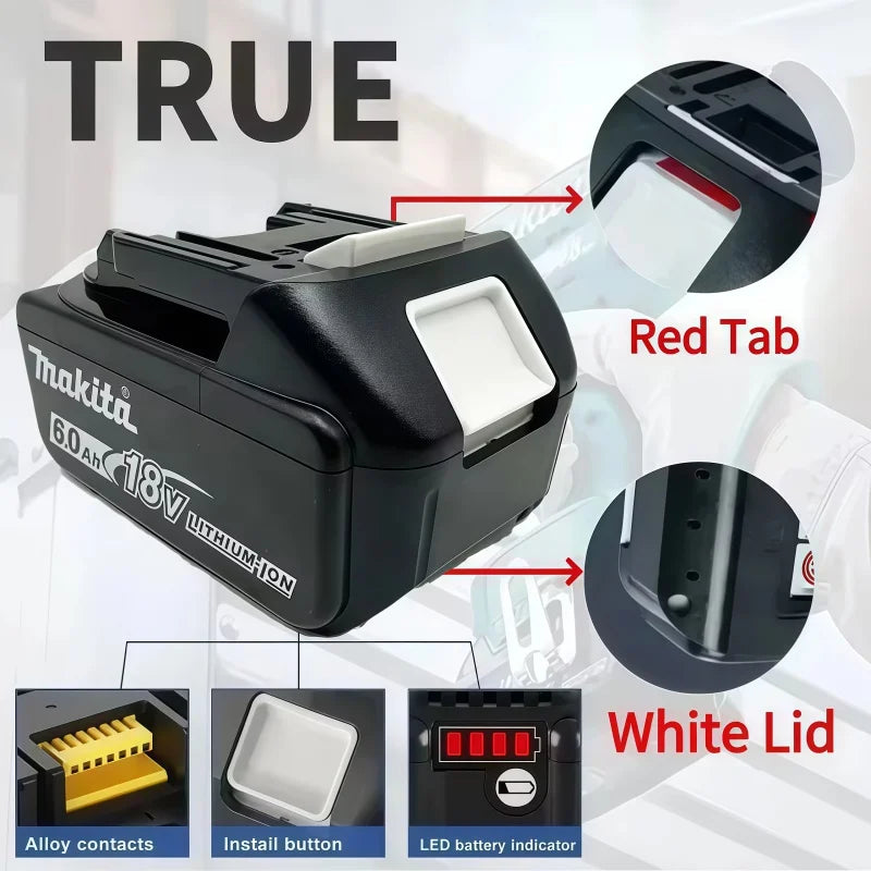 Original Makita 18V 6.0Ah Rechargeable Battery ,For Makita BL1830 BL1830B BL1840 Power Tools Battery+electric drill+charger