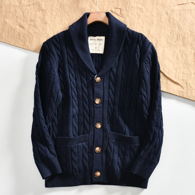 100% Wool Men's Scandinavian Style Shawl Collar Cardigan Nordic Knit Sweater Jacket for Autumn/Winter