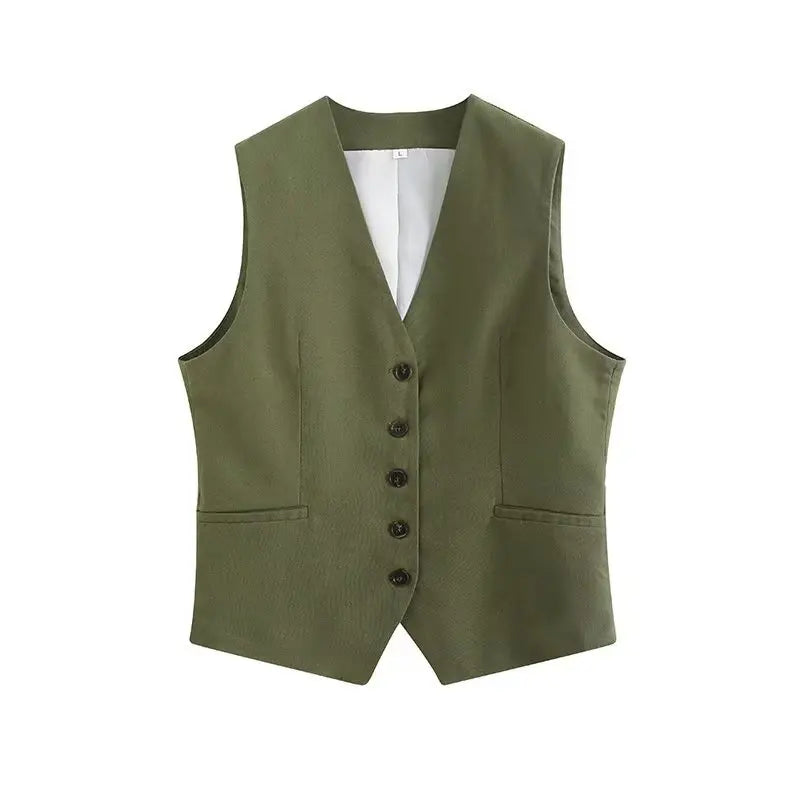 Retro Linen Office Lady Women Suits V Neck Vest Blazer Commuter Wide Leg Shorts Fashion 2024 Summer Vintage 2 Piece work clothes