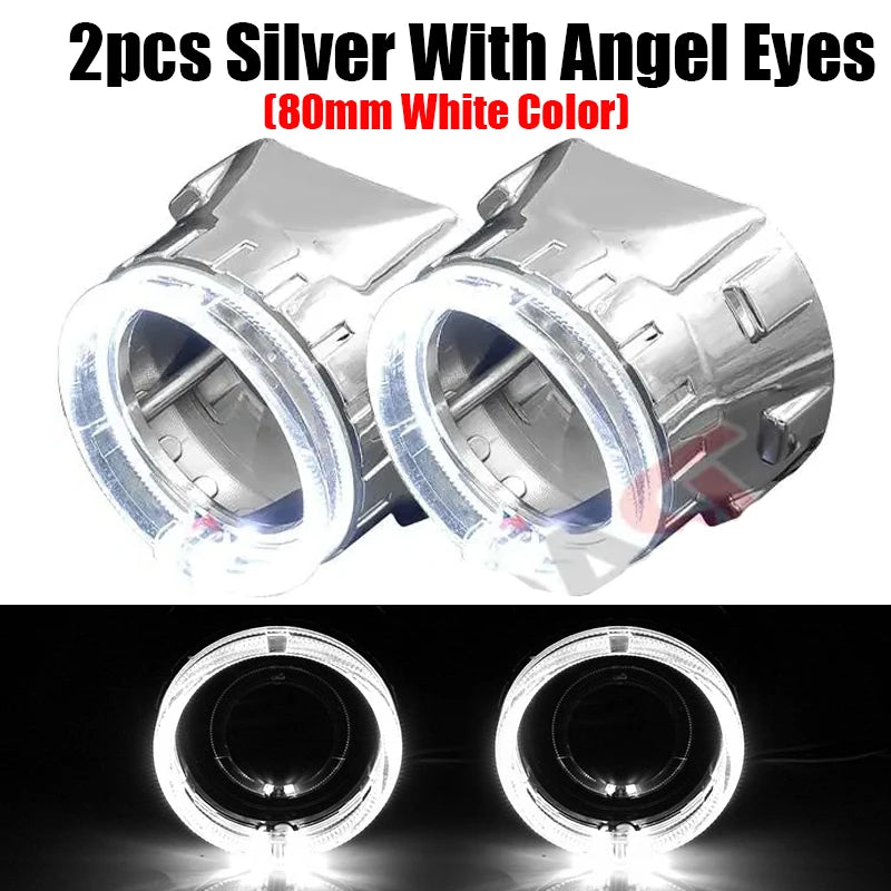 2.5 inch 80mm LED Angel Eyes Projector Shrouds WST Bi-xenon Bi-led Headlight Lenses Cover Mask Car Light Retrofit Accessories