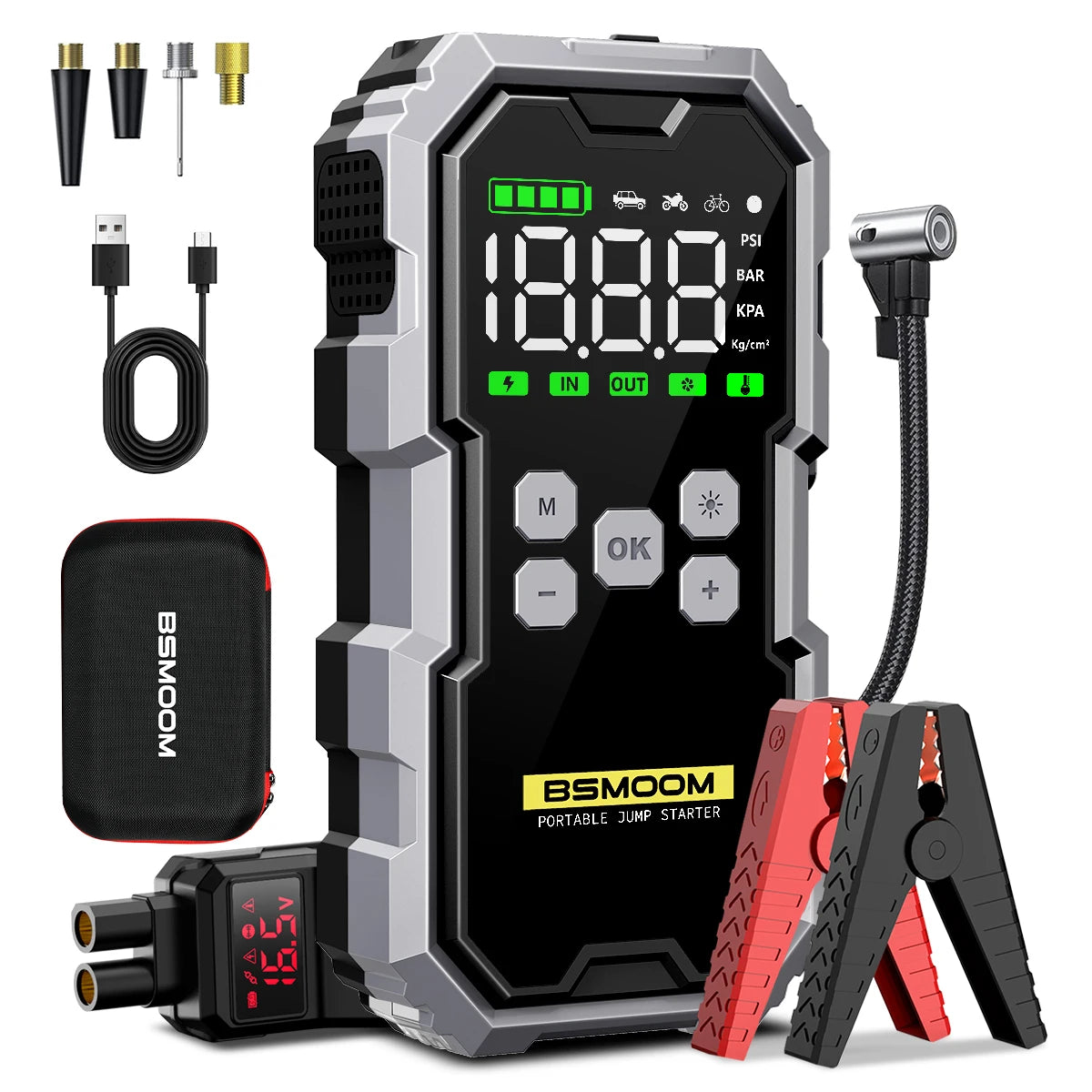 Car Jump Starter With Air Compressor LCD Screen 21800mAh Portable Booster Charger ,6000A Powerful Car Battery Starting Device,Car Battery ChargerFor12V(ALL Gas/10L Diesel) Start The Car Quickly, USB Input/output, LED Emergenc