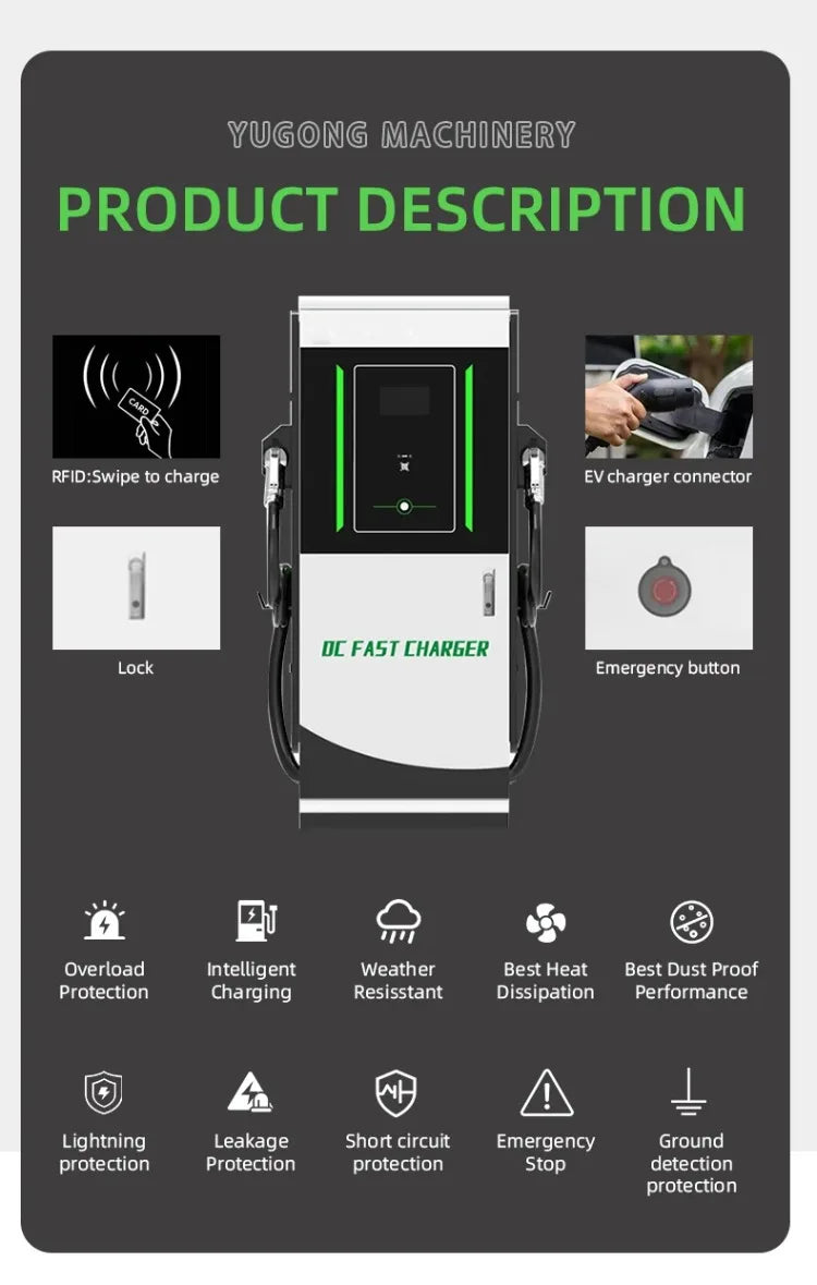 DC EV Charging Station 120kW Fast Charger CCS2 GBT Dual Connectors RFID LCD Screen Commercial Public Fast Charger