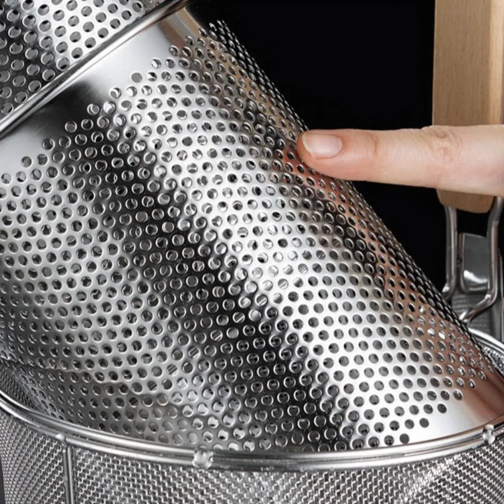 Durable Thickened Stainless Steel Funnel Kitchen Gadgets Wooden Handle Pasta Basket Strainer Multifunctional Noodle Funnel