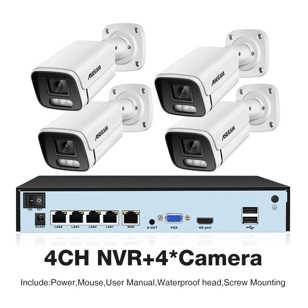 New 4K Security Camera System 8MP Audio Mic CCTV POE NVR AI Color Night Home Video Surveillance Camera Outdoor Set