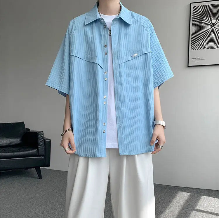 LEGIBLE Spring Summer Solid Shirts Men Casual Oversized Three Quarter Shirts Male Loose Fit Shirt for Man