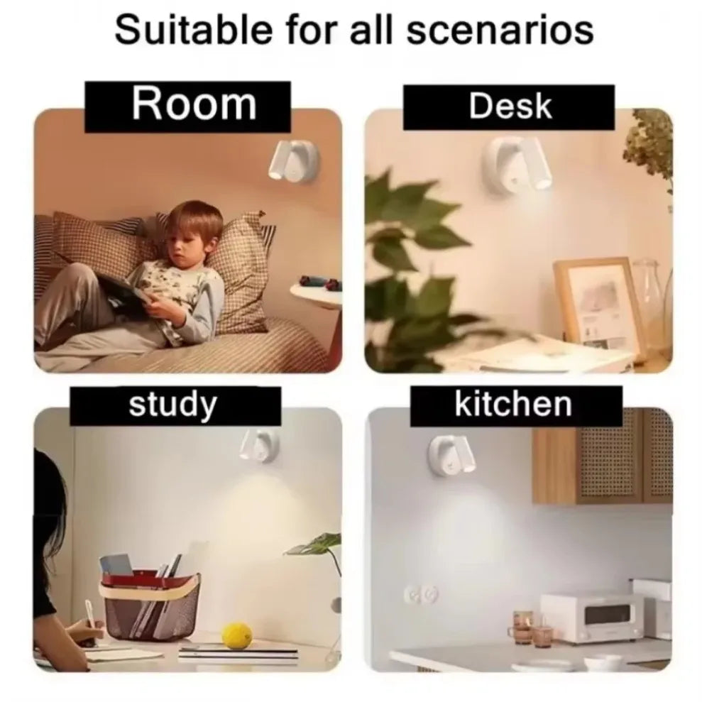 LED Bedroom Wall Light With Touch Switch Black White Magnet Magnetic Base Dimmable For Bedside Study Reading USB Rechargeable