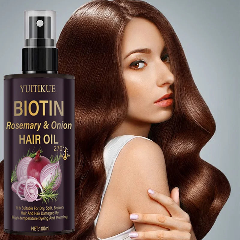 YUITIKUE Biotin Rosemary Onion Hair Oil 270° Heat Protection Nourishing Repair for Dry Split Damaged Hair Care