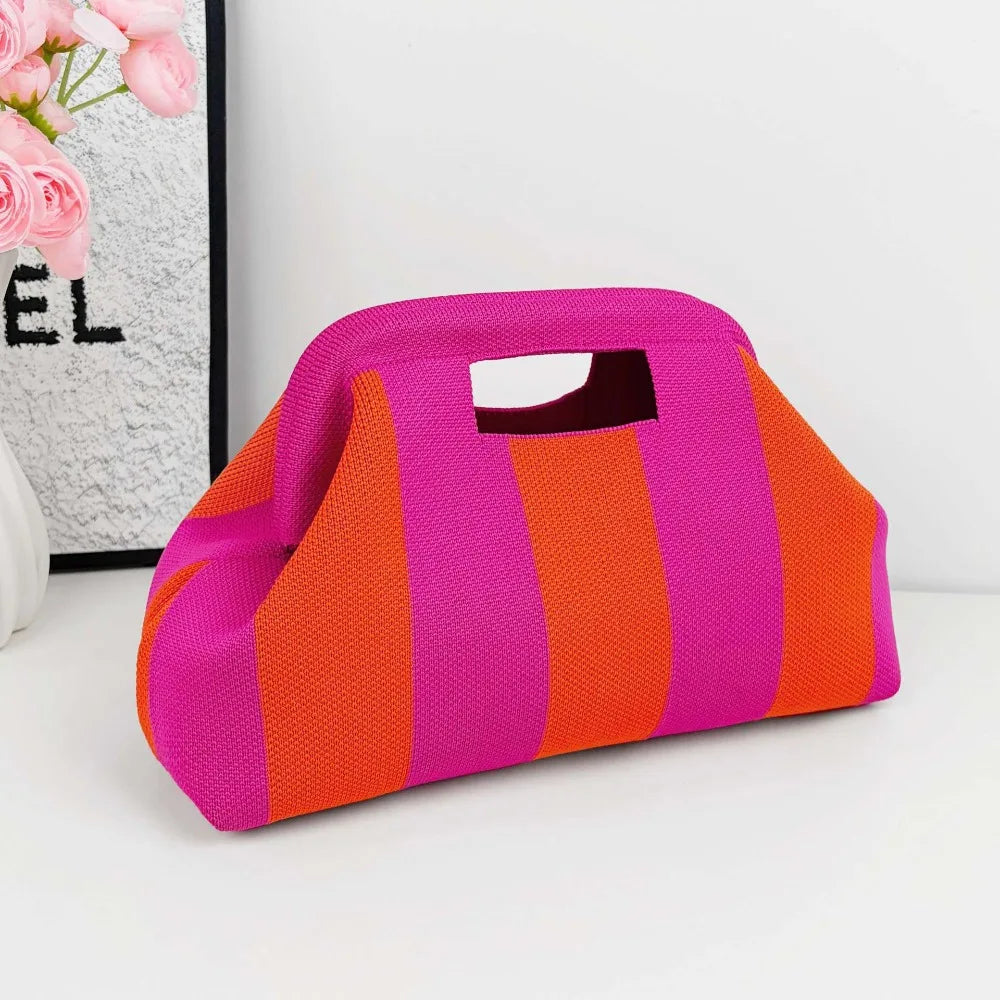 New Woven Bag Hollow-Out Striped Knitted Handbag Fly-Knitted Cloud Versatile Portable Cosmetic Bag