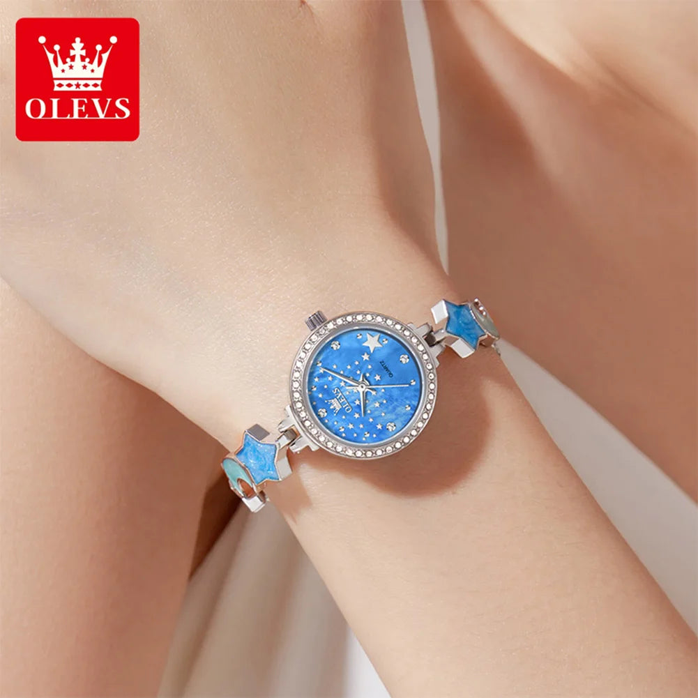 OLEVS Original Quartz Women's Watches Trendy Star Moon Diamond Dial Elegant Ladies Bracelet Wristwatches Luxury Woman Watch 5665