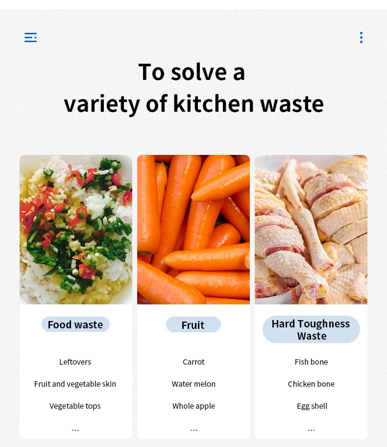 High Effective Kitchen Sink Garbage Disposal Food Waste Crusher Continuous Feed 1 HP Stainless Steel Grinding Chamber OEM ODM