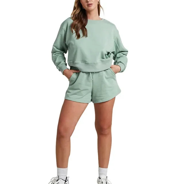 shorts sets women 2 piece outfits Womens Self Cultivation Long Sleeve Casual Hooded Sweatshirt Two Piece костюм женский летний