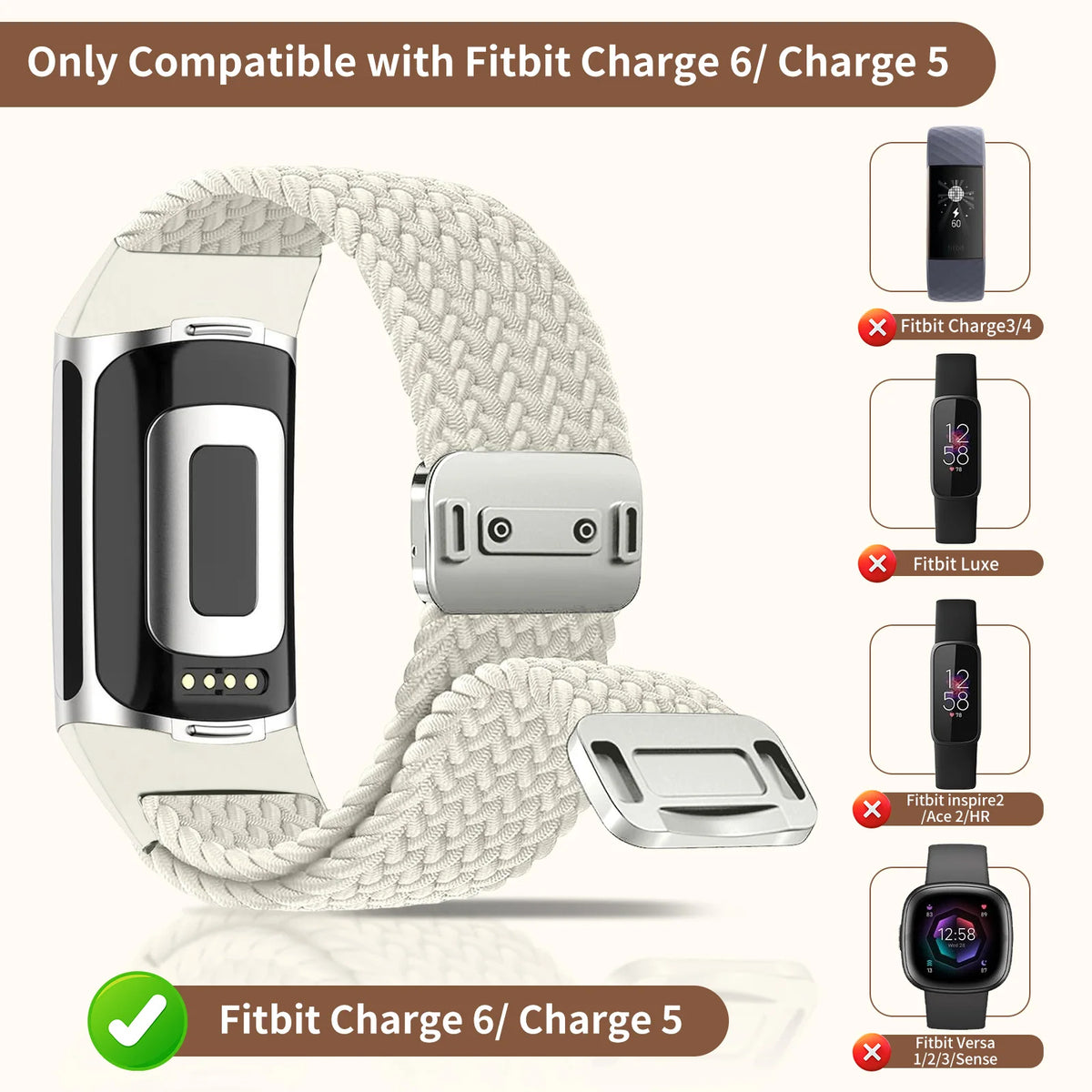 Rainbow Color Braided Band With Magnetic Quick Release Buckle Compatible For Fitbit Charge 5 Charge 6 Bands for Women
