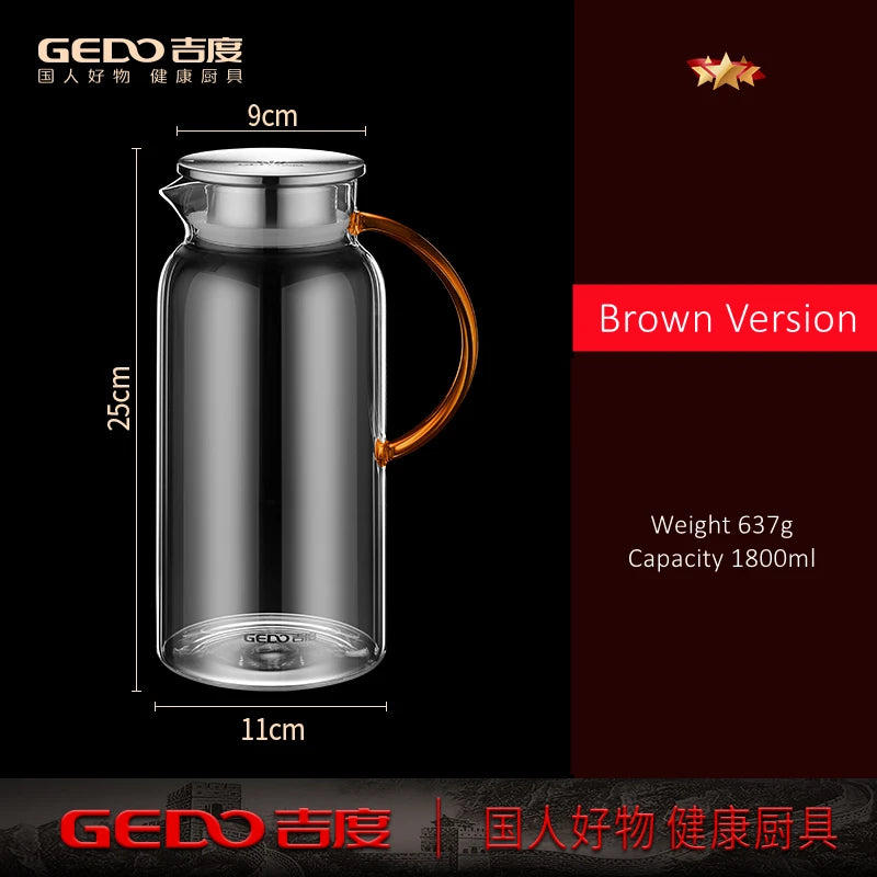 LFGB Certification Ultra Hard High-borosilicate Glass Water Kettle Fall Resistant Canteen Jug Family 1800ml Beverage Bottle