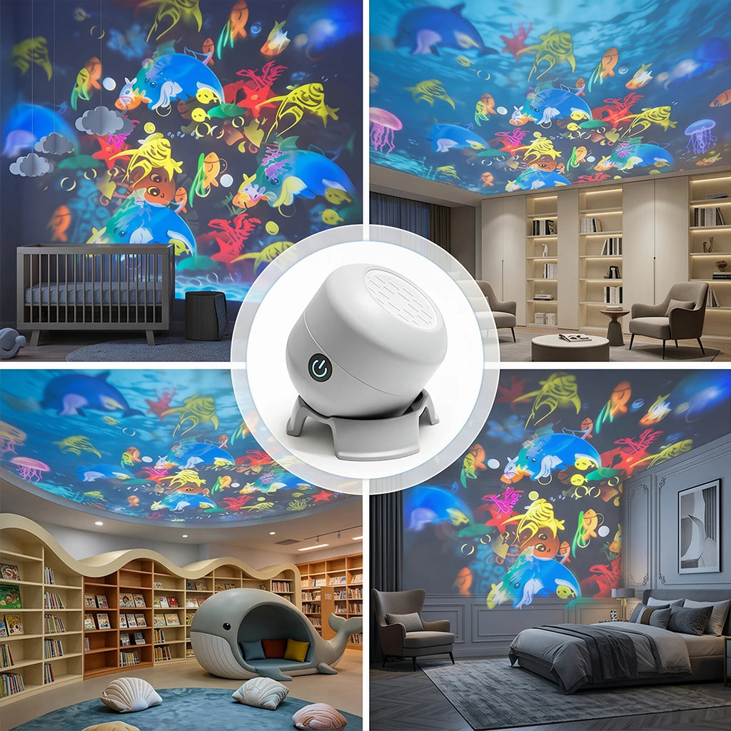 Rotating Projector Night Light USB Power LED Ocean Projector Light Dynamic Atmosphere Lamp for Bedroom Party Decor Birthday Gift