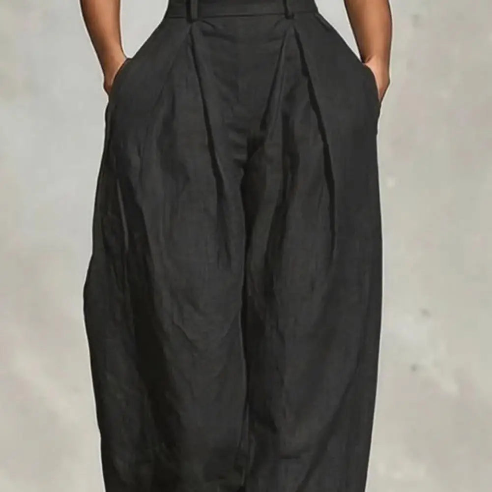 Elegant Sexy V-Neck Spaghetti Strap Jumpsuit Women High Waist Wide Leg Casual Romper Spring Boho Solid Backless Pockets Overalls