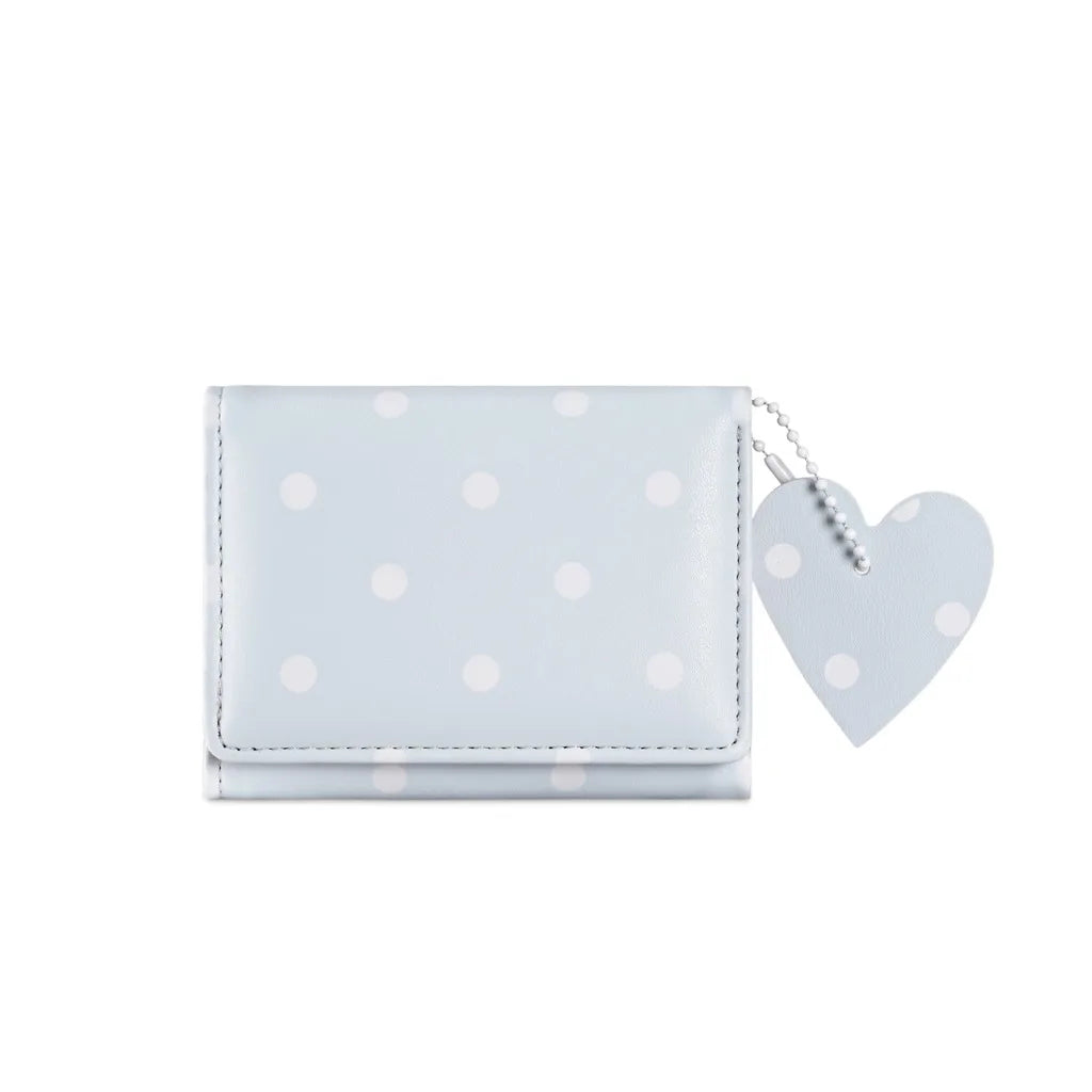 Mini Bifold Women's Wallet, Polka Dot PU Multi-functional Key Hanging Card Holder Purse for Daily Outing Small Gift
