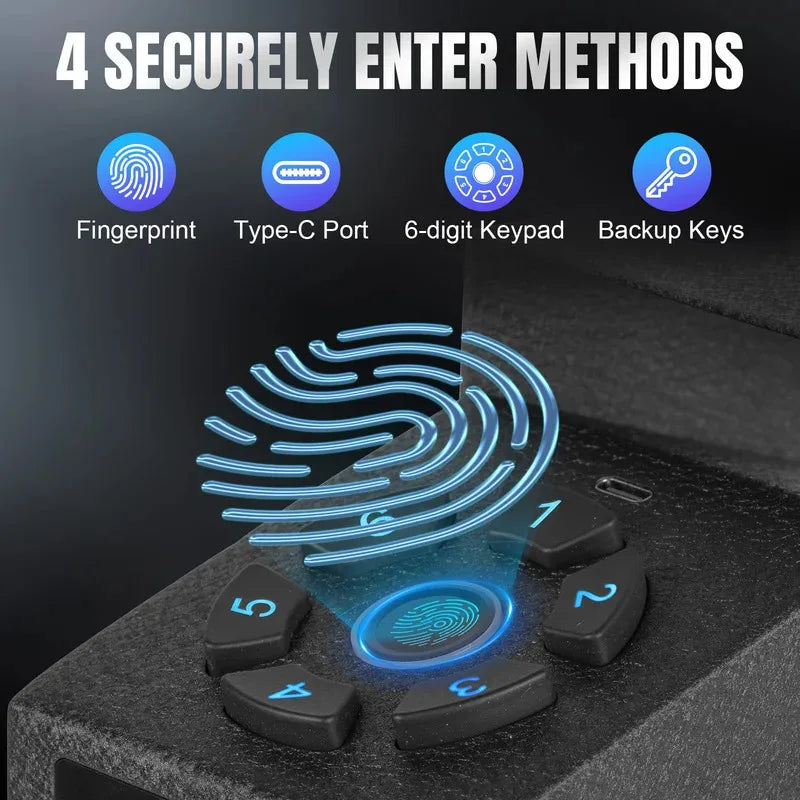 Biometric Bedside Handgun Quick Access Pistol Lock Box for Nightstand,Car,Fingerprint/Pin Code/Type-C