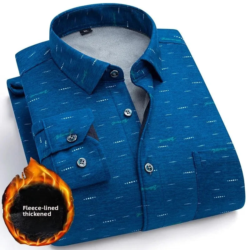 Thickened Fleece Winter Warm Shirt Men's Long Sleeve Plaid Casual Style Dad Clothes Comfortable Breathable Casual Shirt