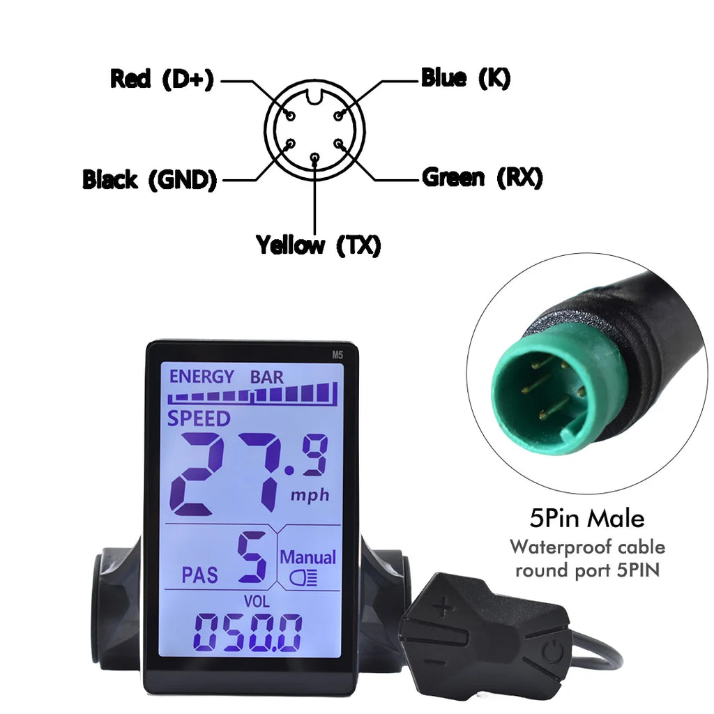 UART2 M5 24V 36V 48V Electric Bicycle Colorful Display E Scooter LCD Panel With USB UART For Mountain Electric Bike Parts (6PIN)