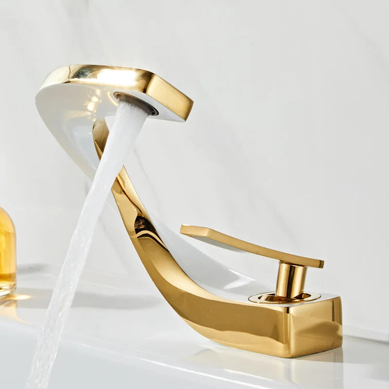 Basin Faucet  Brass Hot and Cold Wash Basin Faucet White with Gold Bathroom Basin Modern Minimalist Creative Faucet PP-12085
