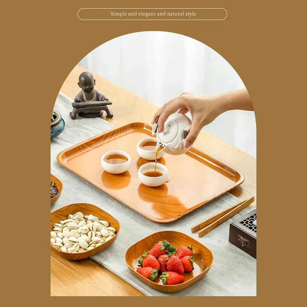 Kitchen Imitation Wood Grain Plastic Square Plate Japanese Afternoon Tea Fruit Dish Tea Tray Plastic Bone Dish Kitchen Tableware