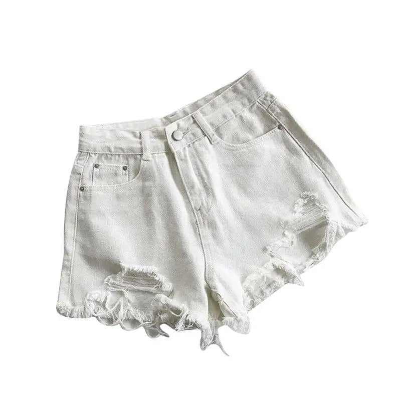Women High Waist Ripped Denim Shorts Korean Y2K Streetwear Tassel Pocket Summer Casual Blue Jeans Pants Fashion Street Trousers