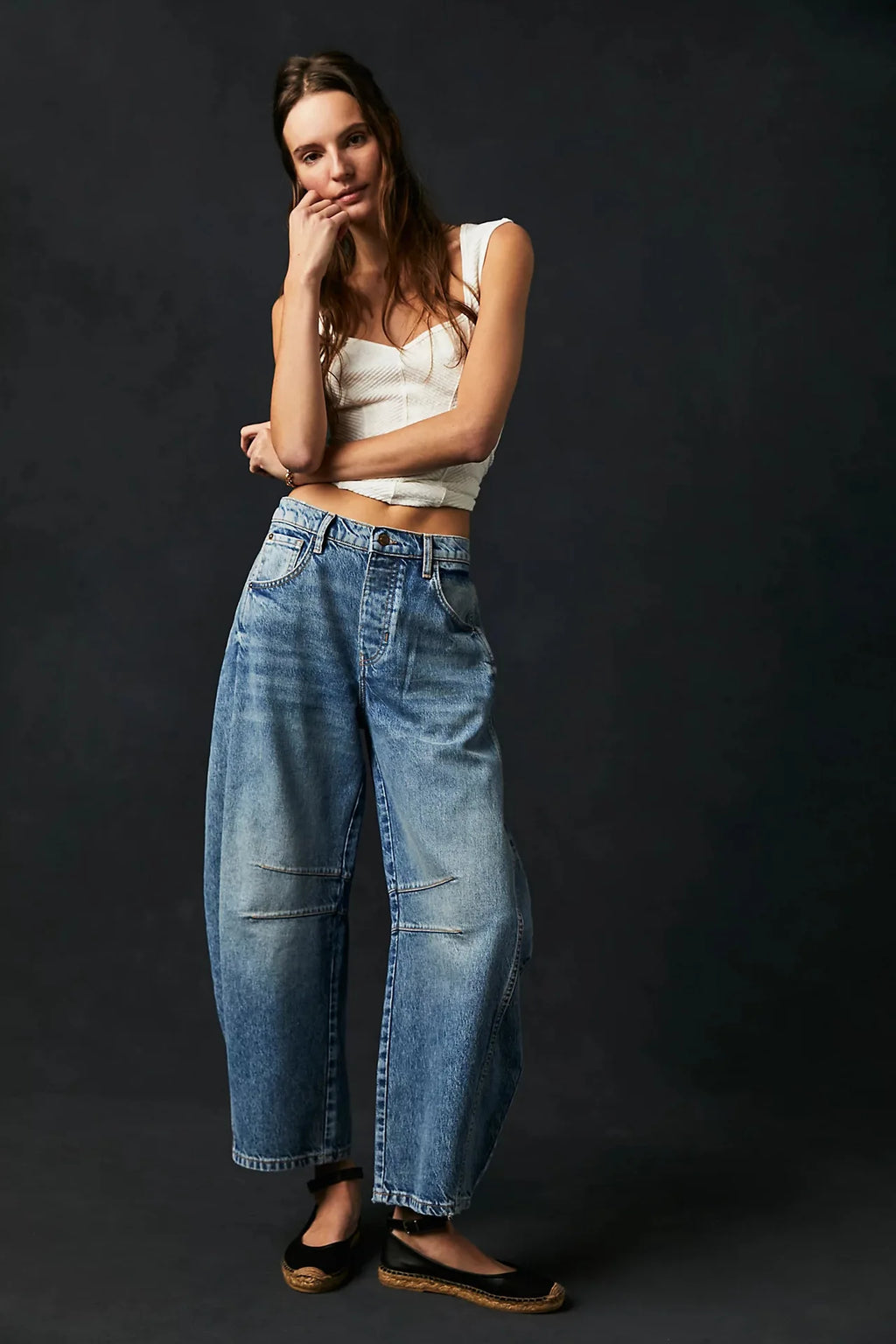 Cotton Denim Long Jeans for Women Trousers Casual High Waisted Jeans Cropped Pants Spring Summer Boho Beach Ladies Baggy Jeans