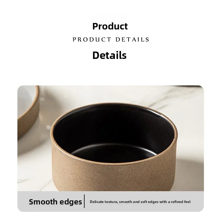 Retro Japanese Style Ceramic Bowl Set for Home Use round Shape Dinnerware Tray Dumpling Soup Noodle Bowl Matte Finish Utensils