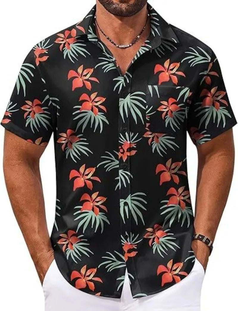 2026 New Beach Surfing Men's Shirt 3D Digital Geometry Hawaiian Printed Short Sleeve Shirt