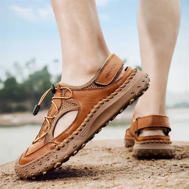 Summer Men Sandals Genuine Leather Mens Casual Shoes Outdoor Men Leather Sandals for Men Beach Shoes Roman mens Shoes
