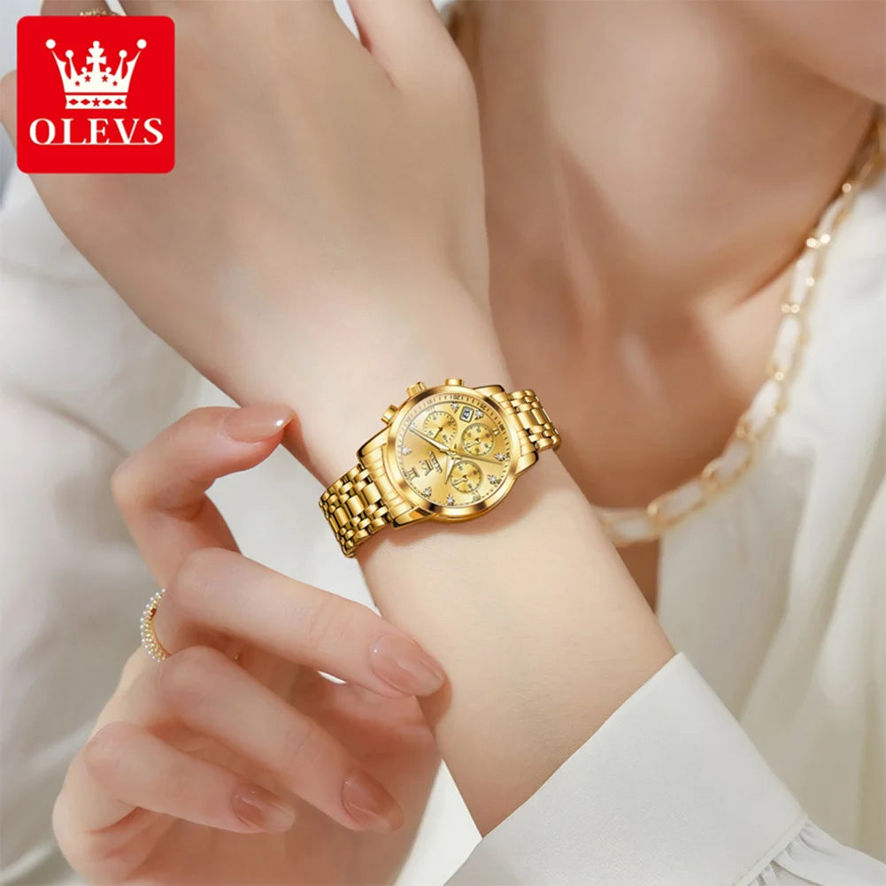 OLEVS 2858 New Womens Watch Original Multifunction Quartz Wristwatch Waterproof Luminous 24 Hours Gift Box Watch For Ladies