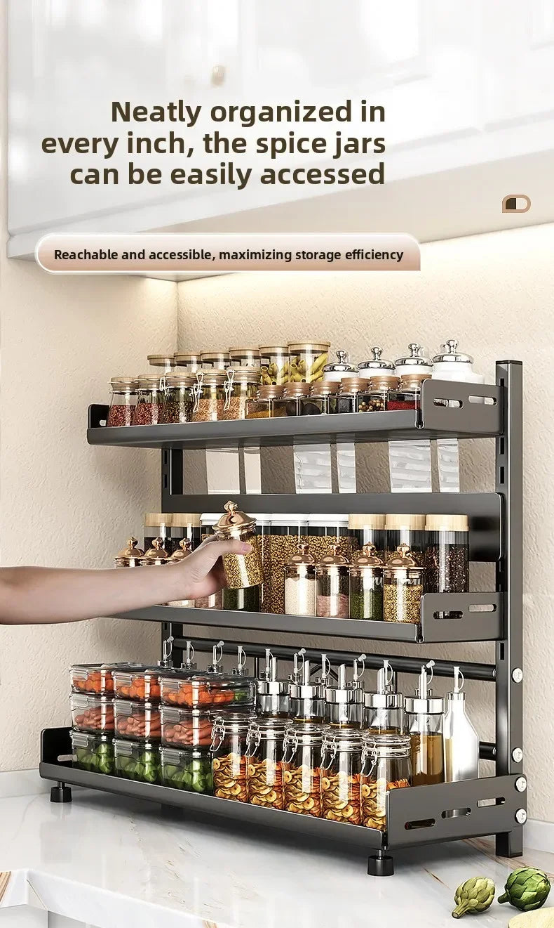Kitchen Countertop Organizer Rack with Adjustable Feet Knife Storage Removable Shelves Multifunctional Space-Saving for Home