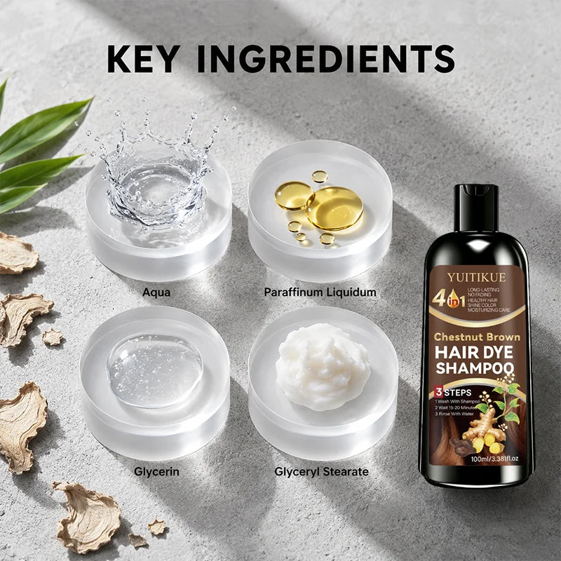 100ml 4 in 1 Ginger Hair Dye Shampoo Chestnut Brown Long Lasting Natural Hair Color Shampoo Moisturizing Coloring Hair Care