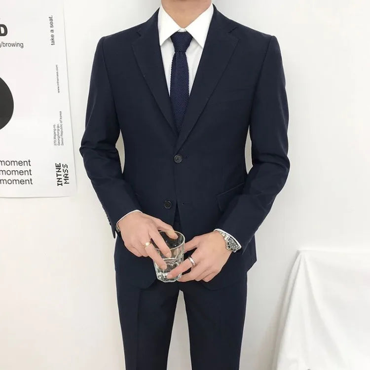 Men Slim Fit Business Casual Suit Set Long Sleeve Blazer Student Youth Formal Two Piece Outfit