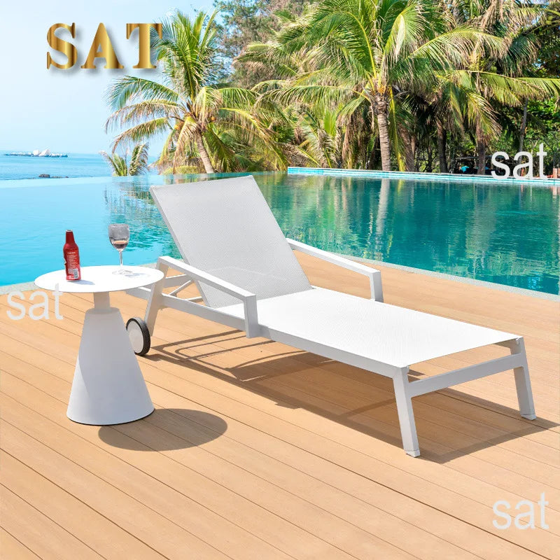 jd-Swimming Pool Sunbed Aluminum Daybed Beach Sun Loungers Outdoor Furniture Outdoor Daybed Wicker Lounger Stretch  for Garden！