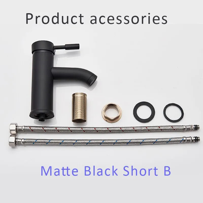 Matte Black Bathroom Faucet Minimalist Hot Cold Water Sink Mixer Tap Deck Mount Stainless Steel Basin Faucet Single Hole Tapware