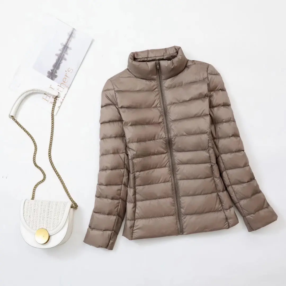Autumn and Winter Women's 2025 New Lightweight Down Jacket Women's Vertical Collar Outdoor Windproof Warm Down Jacket Coat