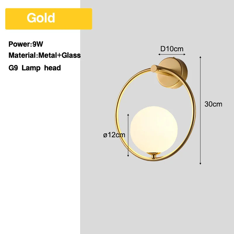 Bedroom LED Wall Lamps with 9W G9 Bulb Hardwired Indoor Frosted Glass Ball Wall Lights Wall Sconce for Bar Kitchen AC110-220V
