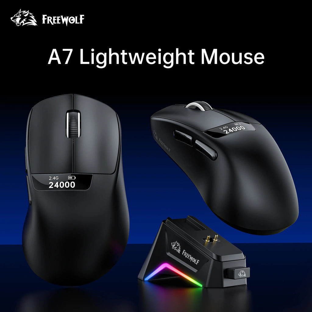 A7 Lightweight Wireless Gaming Mouse,24000DPI,Magnetic Charging Base,Tri-Mode Connection,PAW3311 Macro Esports Office Mouse